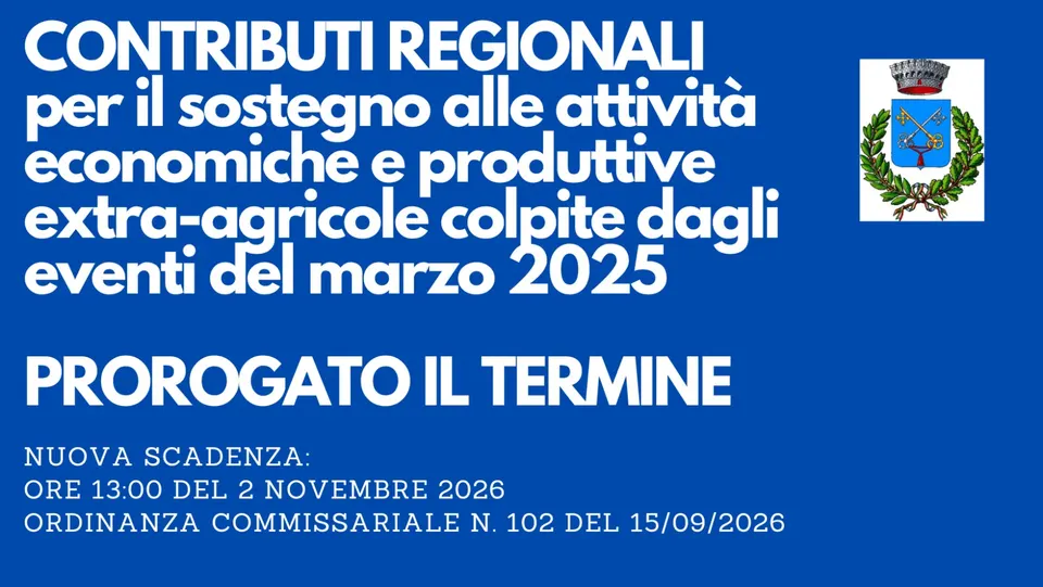 Alluvione marzo 2025: prorogato al 2 novembre il termine per i contributi alle attività economiche