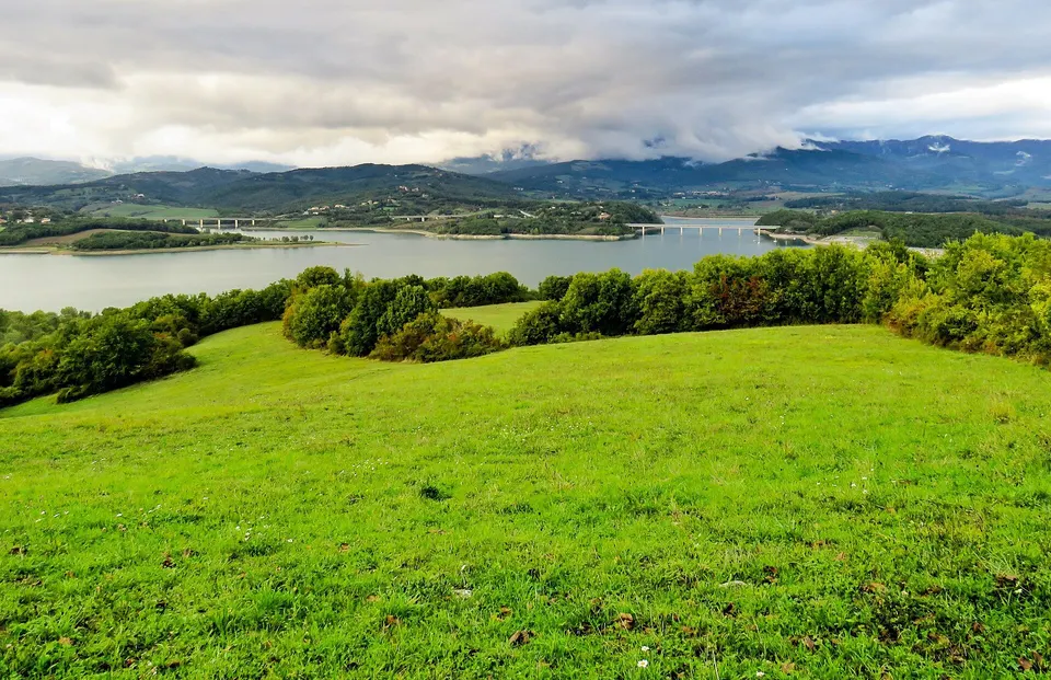 Bilancino lake - background with the Tuscan-Emilian Apennines