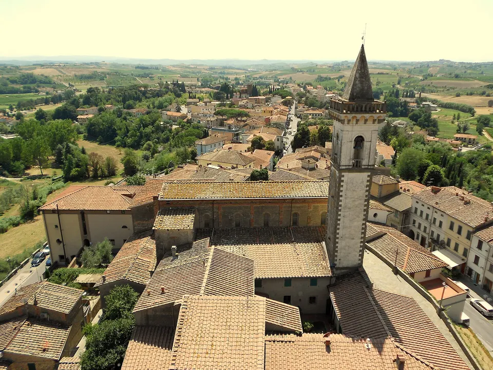 View of Vinci, Tuscany, Italy from its castle tower.