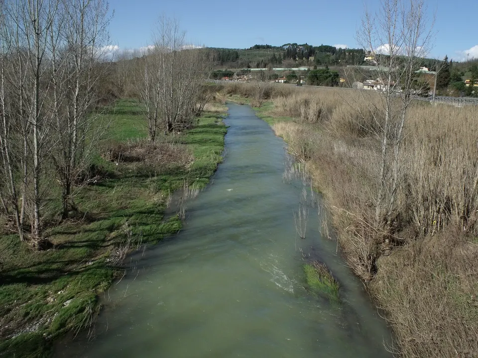 The Pesa River in Ginestra Fiorentina, hamlet of Lastra a Signa, Province of Florence, Tuscany, Italy