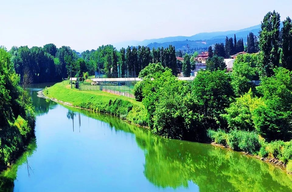 Sports field and river park on the Arno river in Rignano sull'Arno (Florence)